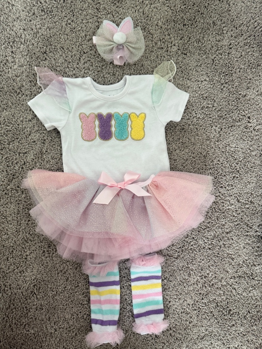 Pastel Easter Bunny Peeps Tutu Outfit with Leg Warmers
